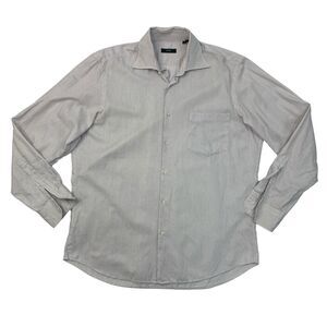 Hugo Boss Shirt Mens 16 White Plum Button Up Long Sleeve Striped Cotton *READ